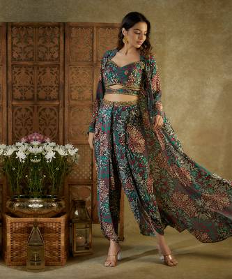 Green printed dhoti set 2