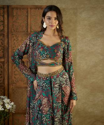 Green printed dhoti set 4