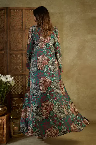 Green printed dhoti set