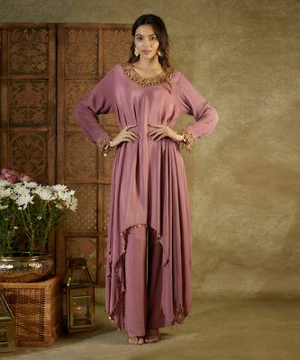 Rose pink assymetrical kurta set 1