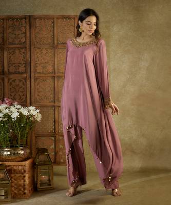 Rose pink assymetrical kurta set 2