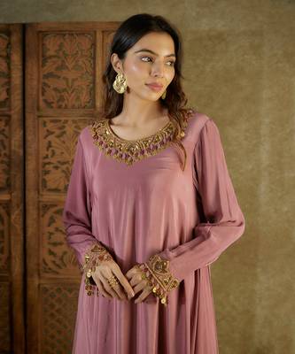 Rose pink assymetrical kurta set 4