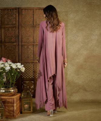 Rose pink assymetrical kurta set 5