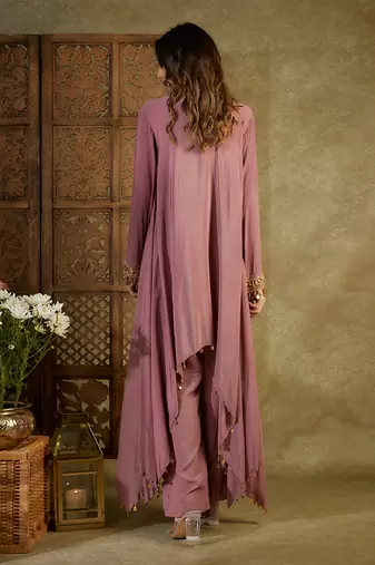 Rose pink assymetrical kurta set