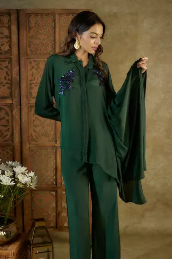 Forest green asymmetrical co ord set