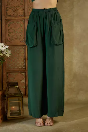 Forest green crop shirt and pant set