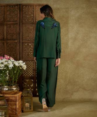 Forest green crop shirt and pant set 5