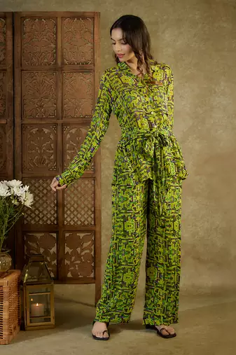 Green printed co ord set