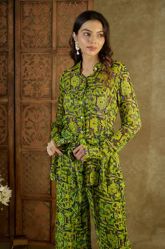 Green printed co ord set