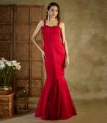 Red embroidered cocktail fish cut gown