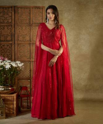 Red embroidered cocktail gown 1