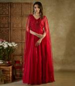 Red embroidered cocktail gown