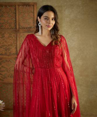 Red embroidered cocktail gown 2