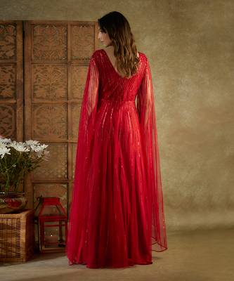 Red embroidered cocktail gown 3