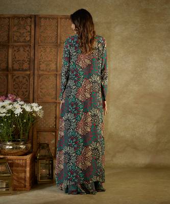 Green printed drape skirt set 4