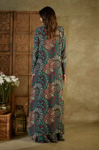Green printed drape skirt set