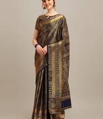 Serona fabrics women's banarasi cotton silk golden zari weaving work saree with blouse