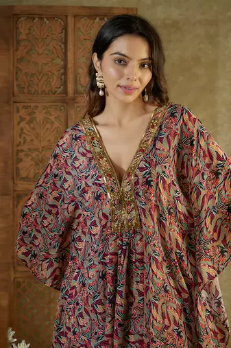 Ivory prtinted kaftan set
