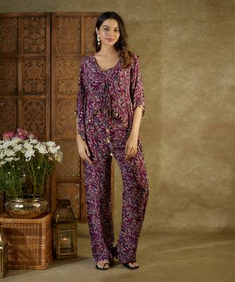 Purple printed kaftan set 1