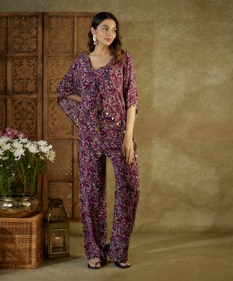 Purple printed kaftan set 2