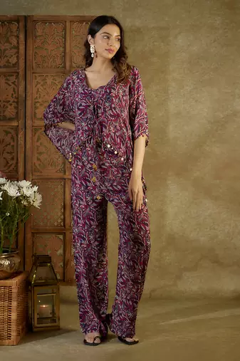 Purple printed kaftan set
