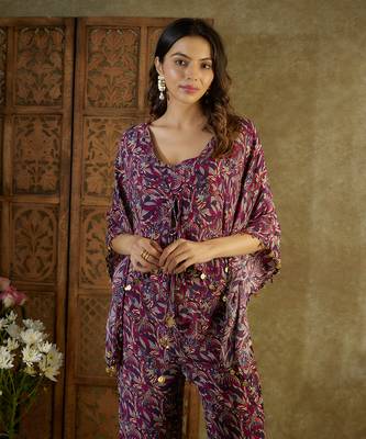 Purple printed kaftan set 4