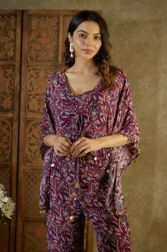 Purple printed kaftan set