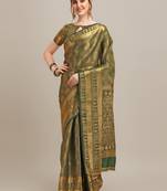 Serona fabrics women's banarasi cotton silk golden zari weaving work saree with blouse