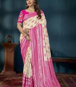 Manohari Pink & Beige Faux Banarasi Silk Saree With Unstitch Blouse Piece