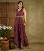 Pink printed pleated dhoti set