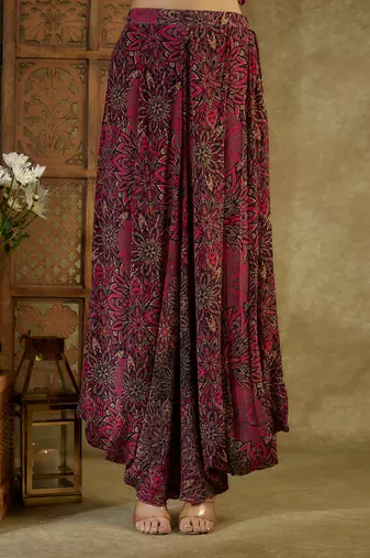 Pink printed pleated dhoti set