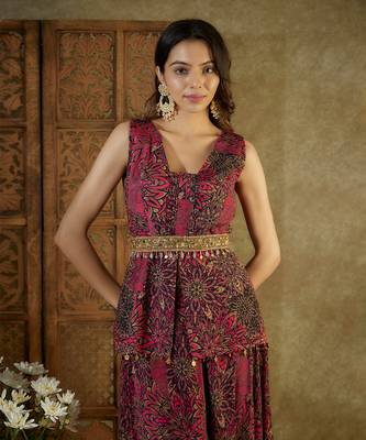 Pink printed pleated dhoti set 3