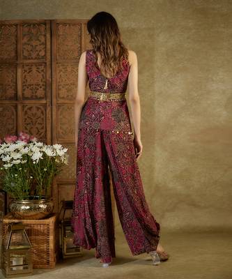 Pink printed pleated dhoti set 4