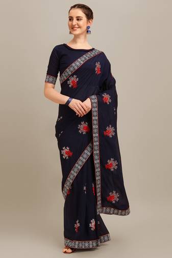 Serona fabrics women's vichitra silk zari embroidery work saree with blouse