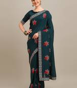 Serona fabrics women's vichitra silk zari embroidery work saree with blouse