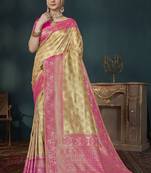 Manohari Yellow & Pink Faux Banarasi Silk Saree With Unstitch Blouse Piece
