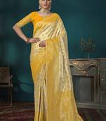 Yellow & Beige Banarasi silk blend Saree With Unstitch Blouse Piece