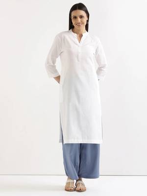 White Solid A-Line Rayon kurta 2