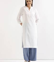 White Solid A-Line Rayon kurta