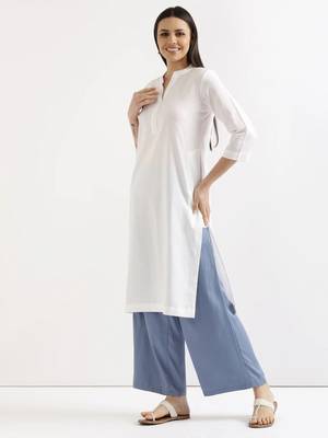 White Solid A-Line Rayon kurta 3