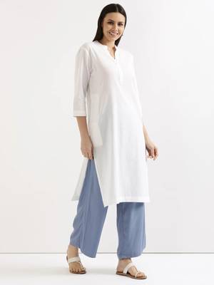 White Solid A-Line Rayon kurta 1