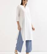 White Solid A-Line Rayon kurta
