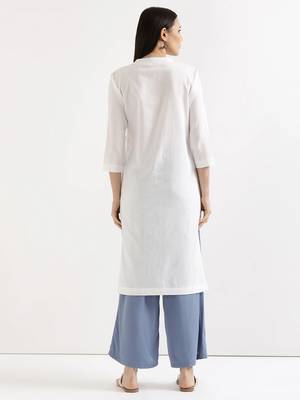 White Solid A-Line Rayon kurta 4