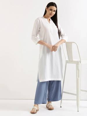 White Solid A-Line Rayon kurta 5