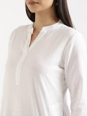 White Solid A-Line Rayon kurta 6