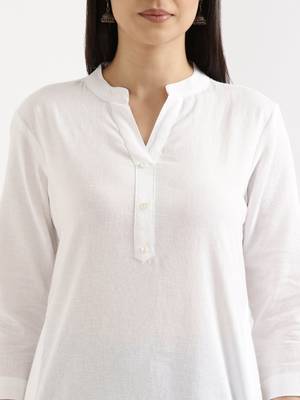 White Solid A-Line Rayon kurta 7