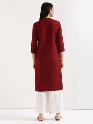 Maroon Solid A-Line Rayon Kurta 3