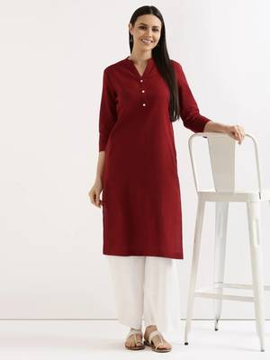 Maroon Solid A-Line Rayon Kurta 1