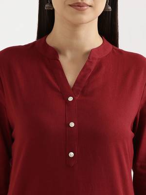Maroon Solid A-Line Rayon Kurta 6