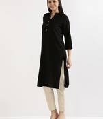 Black Solid A-Line Rayon Kurta